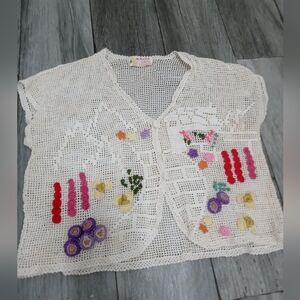 Embroidered Floral Mesh 2 Button coton Vest Handmade in Shanghai China